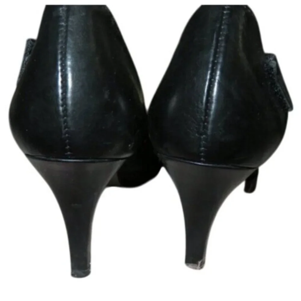 Paul Green Black Italian Leather Criss cross straps Heels Pumps Dress shoes 5.5